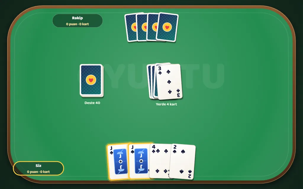 Pişti oyun ekranı